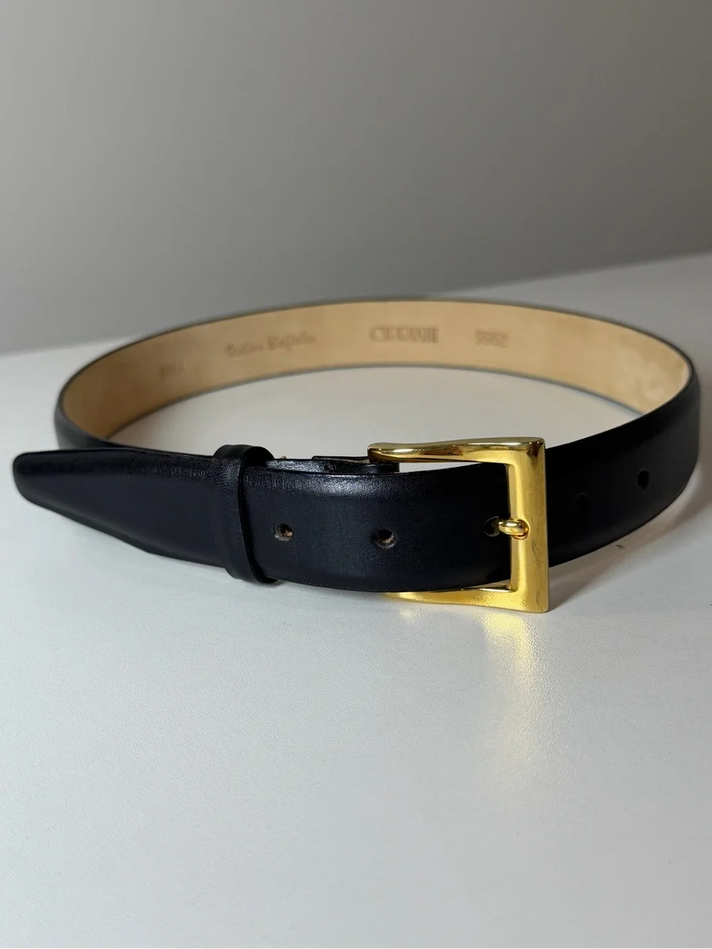Brand New Cipriani Small ~33W Italian Calfskin Black Leather Belt Gold Buckle